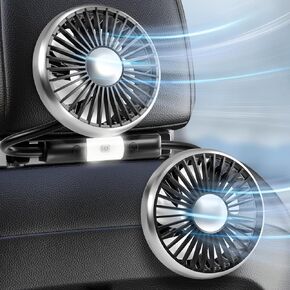 Dealswin Car Fan for Backseat Kids, 2025 Upgraded Dual-Head Car Seat Fans with LED Lights, 3-Speed and 360° Rotatable USB Powered for SUV, RV, Truck, Vehicles