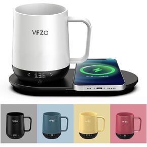 Temperature Control Smart Mug, Self Heating Coffee Mug LED Display, 180 Min Battery Life - Hot up to 149℉ Fast Wireless Charger Base Improved Design coffee serving sets mug(12oz, Black)