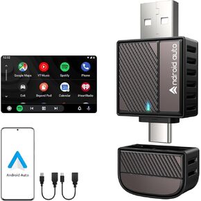 ByteWave Android Auto Wireless Adapter, 2025 NFC Convert Wired to Wireless Android Auto Car Adapter with 5.8GHz WiFi, Mini Android Auto Dongle Compatible for Android 12+ and 2016+ Cars, USB-A/C, Black