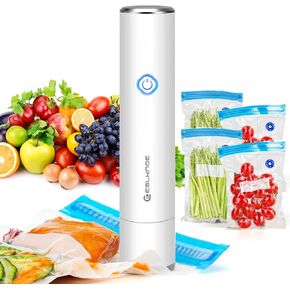 Handheld Vacuum Sealer, Portable Cordless Vacuum Sealer Machine for Food Preservation Fresh & Save Vacuum Wine Sealer with 5pcs Reusable Zipper Vacuum Bags (1 Pump+5 Bags)