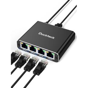 Ethernet Splitter 1 to 4 1000Mbps, Dockteck Internet Cable Splitter 1 in 4 Out High Speed Switch Network Gigabit for LAN RJ45 Port Router Switch Work with Cat5/5e/6/7/8 Cable