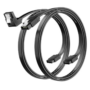 SATA Cable III 0.6FT (4-Pack), 7-Pin Straight Angle Connector, 6Gbps SATA Data Cord with Locking Latch, Compatible with HDD, SDD, CD Driver, CD Writer, 18 Inch, Black Cable