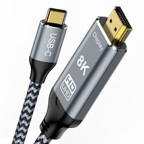 USB C to HDMI 2.1 Cable 6.6FT, 8K@60Hz 4K@144Hz Thunderbolt 3/4 Compatible with MacBook Pro/Air, iPad Pro, iPhone 15, Supports HDCP 2.3 & HDR10, High Speed 48Gbps for XPS, Galaxy S22, Gaming Monitor