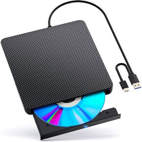 External Compatible Blu ray Drive Player Read/Write Compatible Bluray Burner Compatible USB 3.0 and Type-C DVD Burner Blu-ray/DVD/CD, BD Drive, Windows 7-11 & Mac, PC M-DISC（Black）
