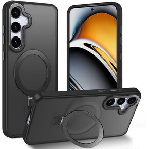 STERKER Magnetic Ring Stand Case for Samsung Galaxy S25 + Case [Military Grade Drop Protection][Case for Magnetic] with Kickstand, Not Yellowing Slim Case for S25 Plus, Clear