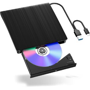 External Blu-Ray Drive - Portable USB 3.0 & Type-C CD DVD Drive for Laptop, Slim BD Player Burner with 3D Playback | Windows/Mac/Linux Compatible (2 in 1)