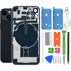 14 Back Glass Replacement With Wireless Charging Flex Cable, Camera Frame All Parts for iPhone 14 (6.1 Inch) Back Glass Replacement With Kit and Waterproof Tape (Blue)