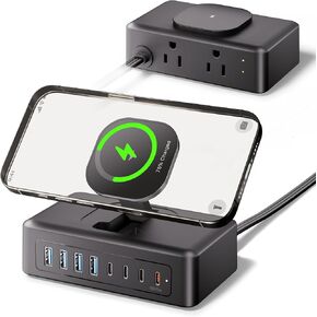 11-in-1 Fast Charging Station Hub, ACOZVIN USB C Charger Block with 2AC Outlets & Wireless Charger, USB C Power Strip 5ft Flat Plug, PD65W Laptop Charger Compatible with MacBook Pro, iPhone16/15 etc