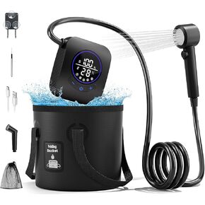 Moriko Portable Shower for Camping, 8000mAh Rechargeable Camping Shower Pump, 5 Shower Modes & IPX8 Waterproof, 5 Gallons Foldable Bucket, Outdoor Shower for Hiking, Travel, Car, Pet, Beach, RV, Boat
