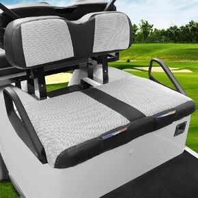 EZGO TXT Seat Cover, Golf Cart Front Seat Cover Fit for EZGO TXT 1994-2013 OEM Ordinary Seat Cushion, Breathable Polyester Mesh Cloth and Leather Combination Appearance, No Need Detaching Armrests