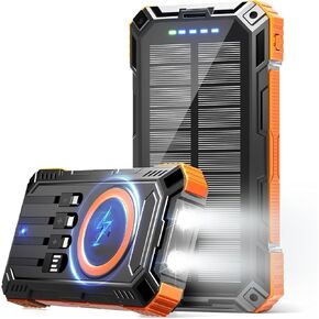 Solar Power Bank - 49800mAh Type-C 5V3.1A Fast Charging Power Bank. Equipped with a, Wireless Charging, Powerful Flashlight, IP65 Outdoor Waterproof (Orange-4) (Orange-5)