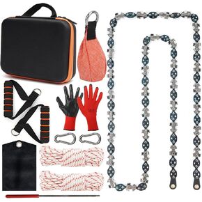 53 Inch High Limb Rope Saw with 14oz Throw Weight Bag, Hand Chainsaw with 68 Sharp Teeth Blades on Both Sides, Hand Rope Chain Saw Kit Includes Ergonomic Handles and Storage Case