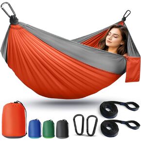 Camping Hammock Lightweight, Portable Hammocks Parachute Hammock with Two Tree Straps, Single or Double Travel Swing Nylon Camp Hammocks, Outdoor Essentials for Beach Backpacking Hiking, Blue