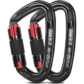 3.93 Inch 25KN Auto Locking Mountaineering Carabiner Clips, UIAA Certified Heavy Duty D-Shaped Carabiners for Rappelling, Mounting, Climbing, Camping, Swing, Rescue & Gym