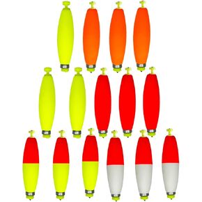 15 Pack Fishing Bobbers Floats, Weighted Bobbers for Fishing Cigar EVA Foam Snap on Floats Corks Spring Bobber Crappie Panfish Bluegills Trout Bobbers Catfish Floaters Buoys