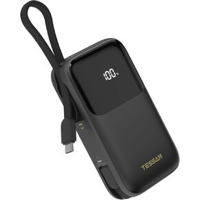 TESSAN Portable Charger Power Bank with Built in USB-C Cable, 20000mAh Fast Charging Battery Pack with PD 30W Output Travel Essentials for iPhone 16/15 Series, Samsung, Tablets