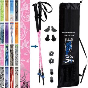 Round (2) + Med Tapered (2) Four Pack Rubber Tips + York Nordic Pink Cure Trek Walking Poles