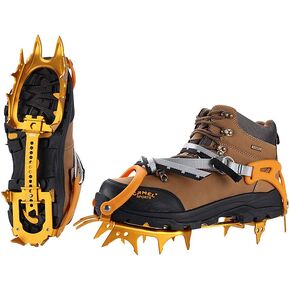 BRS-S3 Ultralight 14 Teeth Aluminium Alloy Bundled Crampons Ice Gripper Outdoor Ice Climbing Kits Crampons for Footwear (Golden)