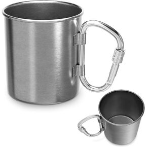 VIKROM Stainless Steel Camping Mug with Carabiner - 13.5 Oz Rock Climbing Metal Coffee Mug with Handle Camping Mugs