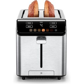 Chefman Smart Touch 4 Slice Digital Toaster, 6 Shade Settings, Stainless Steel with Extra-Wide Slots, Thick Bread & Bagel Toaster, +10 Seconds, Defrost, Removable Crumb Tray
