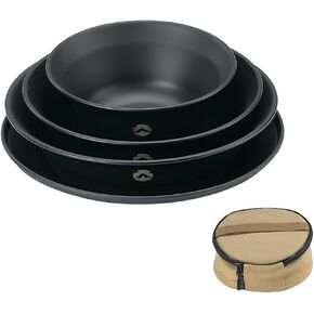 Campingmoon Camping Plates Stainless Steel Camping Dishes Bowls and Plates 4psc Set with Storage Bag Black