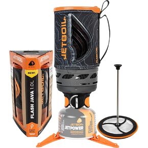 Jetboil Flash Java 1.0L Portable Fast Boil Stove with Silicone French Press and 1-Step Auto Ignition for Camping and Backpacking, New for 2025, Propane/Isobutane Burner with Cooking Cup, Topo
