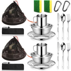 Scout Camping Mess Kit for Person 18/8 Stainless Steel Utensils Camping Dinnerware Kit Boy Scout Dishes Set Girl Scout Mess Kit with Mesh Bag Camping Cutlery Set for Travel Trip School Camp