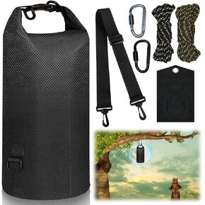 Bear Bag Hanging Kit, 10L Waterproof Bear Bags for Food Backpacking Camping, Ultralight Bear Proof Canister Gear for Food Storage with Survival Nylon Ropes, Clips, Rock Pouch, Pulley System
