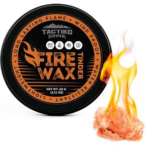 Tactiko Fire Wax - Burns Up to 5 Minutes, 50 Uses, 60g - Perfect for Wet Wood - Compact, Water & Wind Resistant - Camping Gear, Survival Kit, Hikers, Emergency Use - U.S. Company