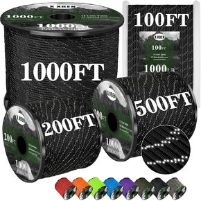 X XBEN Paracord Reflective 1000lb, 50/100/200/500/1000ft 4mm, 13 Strand Paracord Rope, Tactical Parachute Cord for Camping, Fishing, Clothesline, Hammock, Tent & Survival Bracelet, Army Green