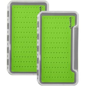 2pack Waterproof Silicone Fly Fishing Boxes Supper Slim Clear Plastic Lid Easy Grip Foam Fishing Tackle Storage (h048m green) in Kuwait