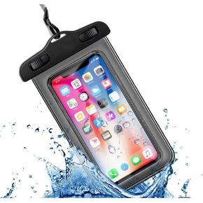 Waterproof Phone Case Small Pouch Beach Dry Bag with Cell Phone Hook Lanyard, Water Proof Phone Protector Gasbag Pouch, Underwater Snorkeling and Swimming Phone Airbag Clear Case (White)