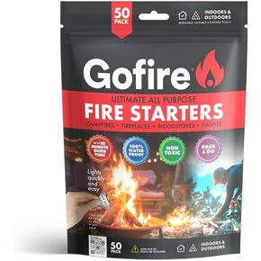Travel Fire Starter for Camping, Hiking, Backpacking | Uses: Grill, Campfire, Fireplace, Wood Stove | All Purpose, Portable, Waterproof | Heat During Cold Rain & Snow | 50 Pieces