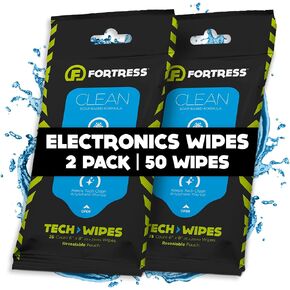 Fortress Electronic Wipes With Microfiber Cloth (25 ct, Pack of 2) To-Go Tech Wipes for Screens, Phones, Keyboards, TV Monitors, Computer Screens, and More [Travel Size] Skin-Safe Electronic Wipes in Kuwait