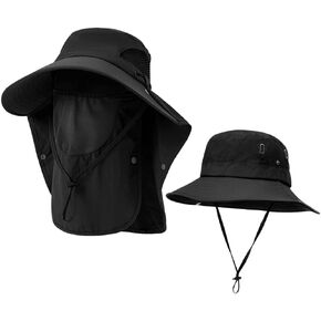 ZH 2 Pack Sun Hats للرجال والنساء ، قبعة دلو وقبعة صيد مع غطاء الوجه ورفرف الرقبة ، UPF 50+ حماية الأشعة فوق البنفسجية
