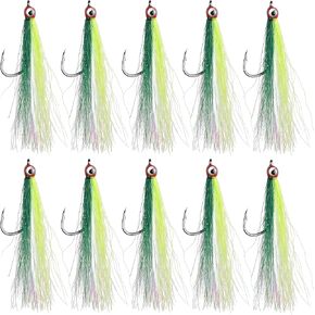 OROOTL Fishing Bucktail Teaser Hooks, 10pcs Saltwater Fishing Jigs Teaser Lures High Carbon Steel Hooks with Crystal Flash Feather Skirt for Flounder Salmon Trout Sea Bass Steelhead in Saudi Arabia
