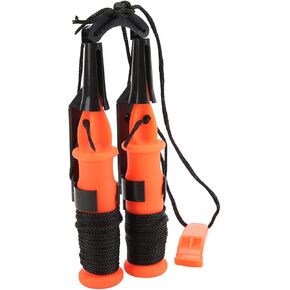 Life Saving Ice Pick, 2pcs Orange Handle Fishing Ice Picks Ice Safety Picks with Emergency Whistle Ice Fishing Picks for Camping Hiking Fishing(Black Rope)