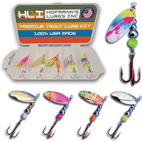 Hipster Pro Pack Handmade Inline Spinner Baits, Proven Trout Fishing Lures & Spinners, Trout Fishing Gear, Rooster Tail Style, 100% USA Made by Hofmann's Lures
