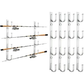 Fishing Rod Holders, 4 Pack Wall or Ceiling Mounted Fishing Pole Holders for Garage, Aluminum Fishing Rod Rack Organizer for Universal Fit