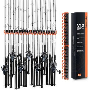 KastKing V10 Pivot Grip Fishing Rod Holder–Adjustable, Space-Saving Wall-Mounted Rod Holder, 10 Polymer-Coated Steel Hooks, Expandable Storage System, Holds 10 Rod & Reel Combos, 1 Pack