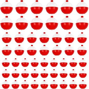 100 Pcs Fishing Float,Hard ABS Fishing Bobber,Red and White Bobbers,Push Button Round Buoy Floats for Tackle Accessories(Size: 0.75/1/1.5 Inch)