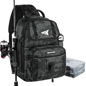 KastKing BaitSpace Fishing Sling Bag, Fishing Backpack with Rod & Beverage Holder, Tackle Bag for Fishing Gear