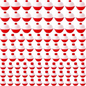 100 Pcs Fishing Float,Hard ABS Fishing Bobbers,Red and White Bobbers,Push Button Round Buoy Floats for Fishing Tackle Accessories,0.75/1/1.5 Inch