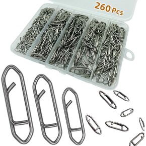 260Pcs/Box Stainless Steel Fishing Power Speed Clips (S:100Pcs,M:100Pcs,L:60Pcs) High Strength Fishing Connector Swivels Snaps for Quick Change Fishing Lure Tackle Saltwater Freshwater