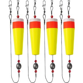 Fishing Slip Floats Rigs, Popping Corks for Saltwater, Bobbers Tackle Kits Weighted, Pack of 4, 3/4/5 in, Green/Yollow