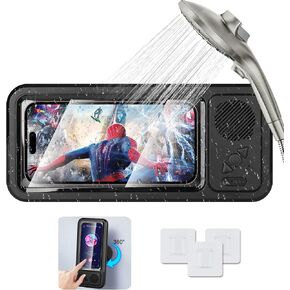 Bluetooth Shower Phone Holder Waterproof, Shower Speaker, 360° Rotation, Retractable Adjustable Shower Phone Case Holder for Bathroom Wall, Kitchen, Gift for Friends 4"-6.8" Cell Phone-White in Saudi Arabia