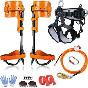 Tree Climbing Gear，Tree Climbing Spikes, Tree Climbing Gear with Adjustable Climbing Straps and Steel Core Flip Line, Rock Climbing Kit with Triple Lock Lanyard Adjuster