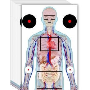 GunZee Anatomical Shooting Targets – 22" x 34" Paper Targets for Shooting Range – Realistic Human Anatomy for Tactical & Self-Defense Training – Vital Zone Markings – Durable, High-Visibility Qty 25