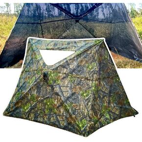 AUSCAMOTEK 3-Panel See-Through Ground Blind with Adjustable Side Panels for Deer Turkey Duck Hunting