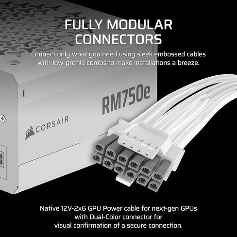 CORSAIR RM850e (2025) Fully Modular Low-Noise ATX Power Supply with 12V-2x6 Cable – ATX 3.1 & PCIe 5.1 Compliant, Cybenetics Gold Efficiency, 105°C-Rated Capacitors, Modern Standby Mode – Black in Kuwait